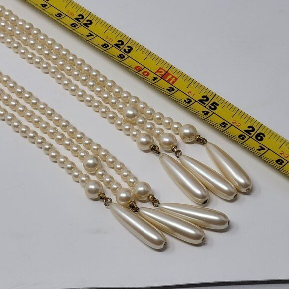 Vintage Signed Liz Claiborne Multi Strand Faux Pearl Tassel Lariat Necklace - Picture 8 of 14
